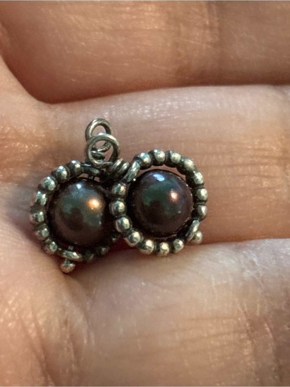 Pandora retired Silver Earrings with Dark Brown Pearlescent Centers